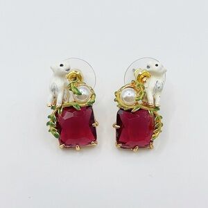 Les Nereides polar bear and red crystal earrings